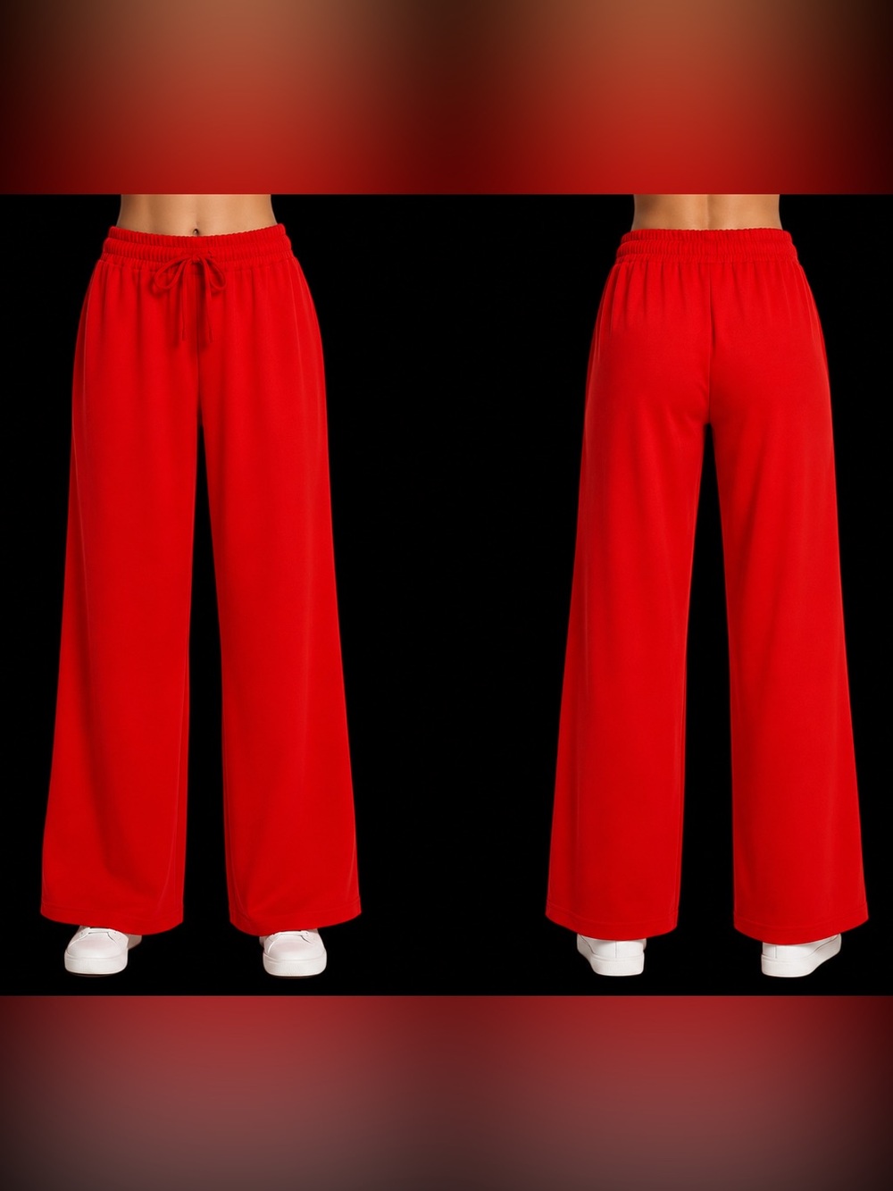 Red Wide Leg Drawstring Resort Beach Pants Relaxed Pull-On Size S - Picture 5 of 6